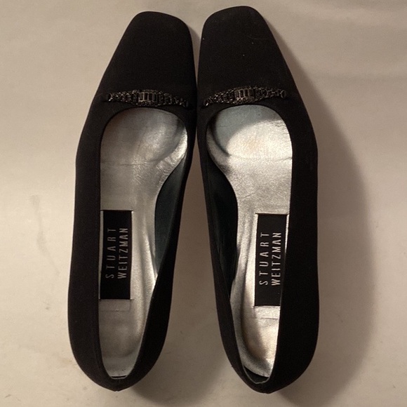 Stuart Weitzman Pump Women's 6 B Black Fabric Embellish Slip On Block Heel Spain - Picture 3 of 8
